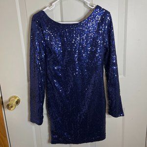 Blue Sequin Long Sleeve Mini Dress